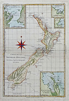 1778 Map of New Zealand. French copy of Cook's chart