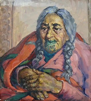 Maori Elder in Pink Cardigan