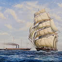 Cutty Sark at 17 Knots Passes the SS Britannia off Sydney 1889