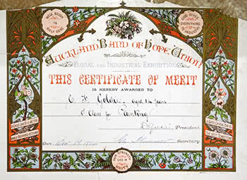 For C F Goldie aged 14 years, 1st Class for Painting Dated December 6th 1884 & W M Goldie aged 13 years 2nd Class for Monograms