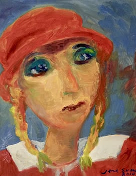 Girl in a Red Hat with Plaits