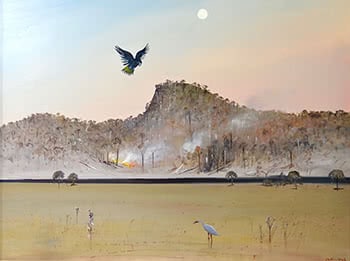 Pulpit Rock with Fire and Black Cockatoo, c. 1985