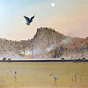 Pulpit Rock with Fire and Black Cockatoo, c. 1985