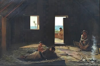 Interior of a Whare [with Lake Taupo Beyond],