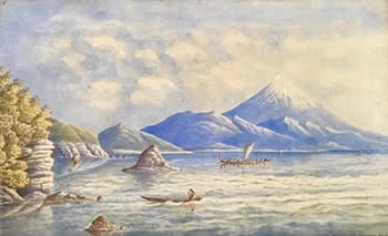 New Zealand Fjord with Maori Canoes
