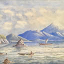New Zealand Fjord with Maori Canoes