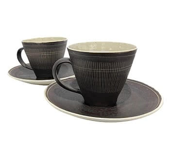 Two Sgraffito Cups with Matching Saucers