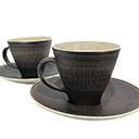 Two Sgraffito Cups with Matching Saucers