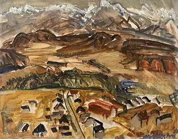 Blackball with Untitled, Landscape with Inlet, Hills and Buildings verso