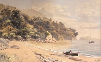 Coastal Scene with Boat on Foreshore with Figures