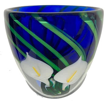 Lillies, Blue Glass Vase
