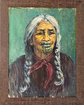 Maori Woman with Moke and Red Scarf