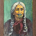 Maori Woman with Moke and Red Scarf