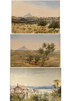 Pah, Waitara, From McDonalds Run; together with two other 15 x 23.5 views of Mt Egmont