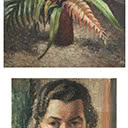 Flax and Fern with Self Portrait unframed affixed verso