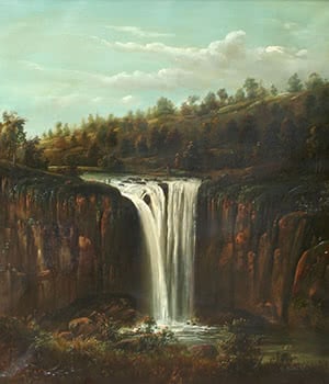 Waterfall with Figures Overlooking the Drop