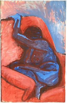 Seated Lady Blue on Red