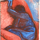 Seated Lady Blue on Red