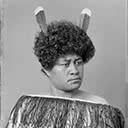 Maori Woman Wearing Korowai and Huia Feathers