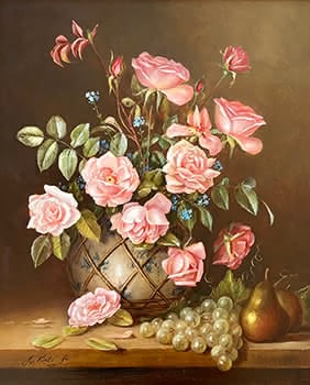 Roses in bowl with fruit