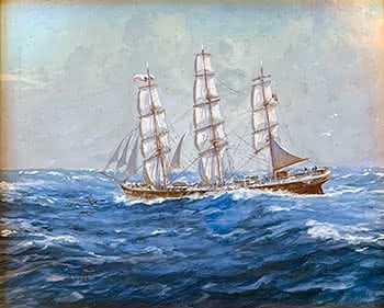 Ship, Pamir- Trailing the Log, with Dolphins in Escort