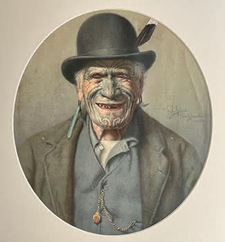 A Good Joke, with real feather placed in the hat by the artist